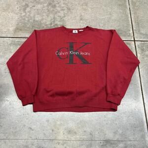 vintage calvin klein jeans red made in usa big logo crewneck size large